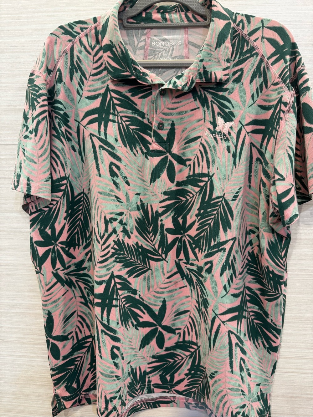 Bonobos Floral Palm Frond Golf Kapalua logo Polo pink green size XL